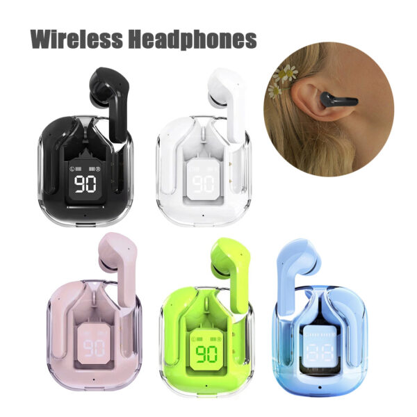 Bluetooth Headset Mini Transparent TWS with Digital Display, ENC Noise Reduction, Wireless Sports Earbuds for Music.