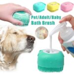 Silicone Dog Bath & Grooming Gloves – Pet Massage Brush with Shampoo Dispenser for Dogs & Cats – Easy Cleaning & Shedding Tool.