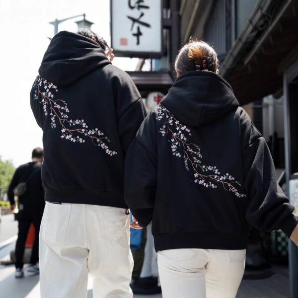 European And American Autumn And Winter Cherry Blossom Hooded Sweater Men And Women Street Hip Hop Retro