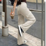 Women's Solid Color Wide Leg Pants With 4 Pockets - Button & Zip Front Casual Trousers For Spring&Fall - Image 6