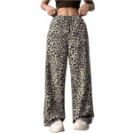 Women's Casual Leopard Print High Waisted Wide-Leg Pants Elegant Drawstring Loose Long Trousers - Image 7