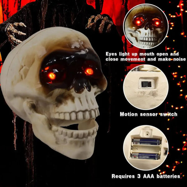 Animated Floating Skeleton – Realistic Halloween Skull with Scary Sounds & Spooky Movement for Haunted House Decor