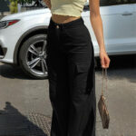 Women's Solid Color Wide Leg Pants With 4 Pockets - Button & Zip Front Casual Trousers For Spring&Fall - Image 3