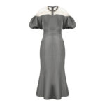 Puff Sleeve Waist-tight Fishtail Long Dress - Image 5