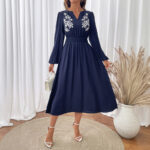 Small V-neck Embroidery Waist-tight Dress Women - Image 6