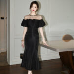 Puff Sleeve Waist-tight Fishtail Long Dress - Image 4