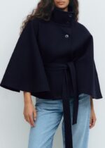 Winter High Neck Batwing Sleeve Coat With Belt Fashion Loose Elegant Button Top Trench Coat For Women Clothing - Image 6