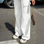 Women's Solid Color Wide Leg Pants With 4 Pockets - Button & Zip Front Casual Trousers For Spring&Fall - Image 2
