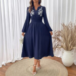 Small V-neck Embroidery Waist-tight Dress Women - Image 4