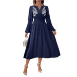 Small V-neck Embroidery Waist-tight Dress Women - Image 3