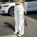 Women's Solid Color Wide Leg Pants With 4 Pockets - Button & Zip Front Casual Trousers For Spring&Fall