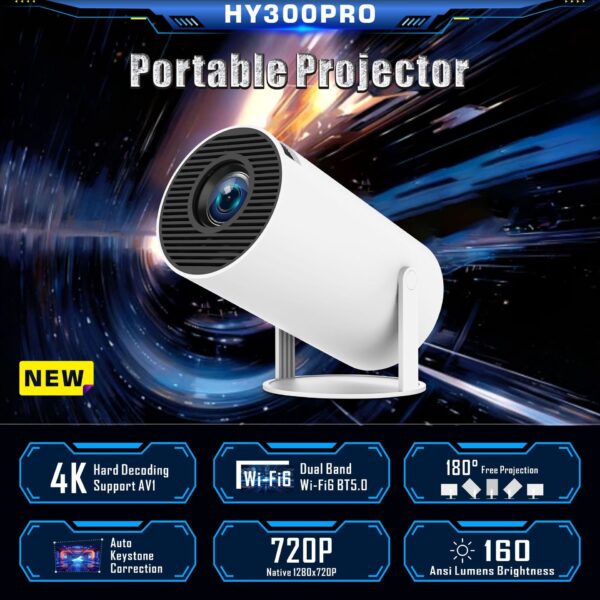 HY300 Pro Portable Mini Projector – Home Theater Entertainment |  WiFi Bluetooth Support